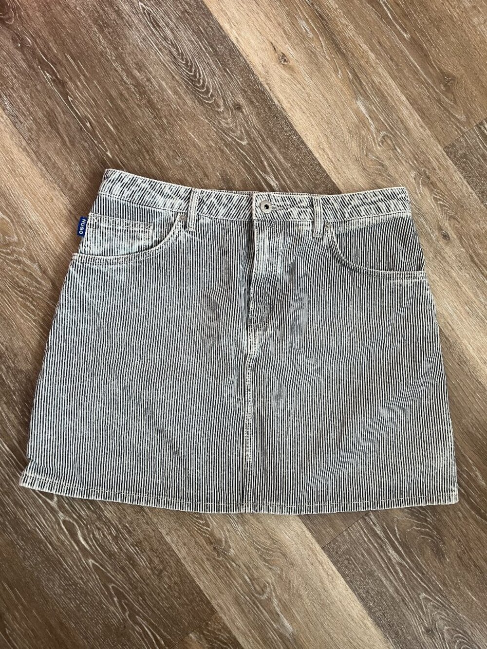 Pinstriped Acid Blue Denim Skirt